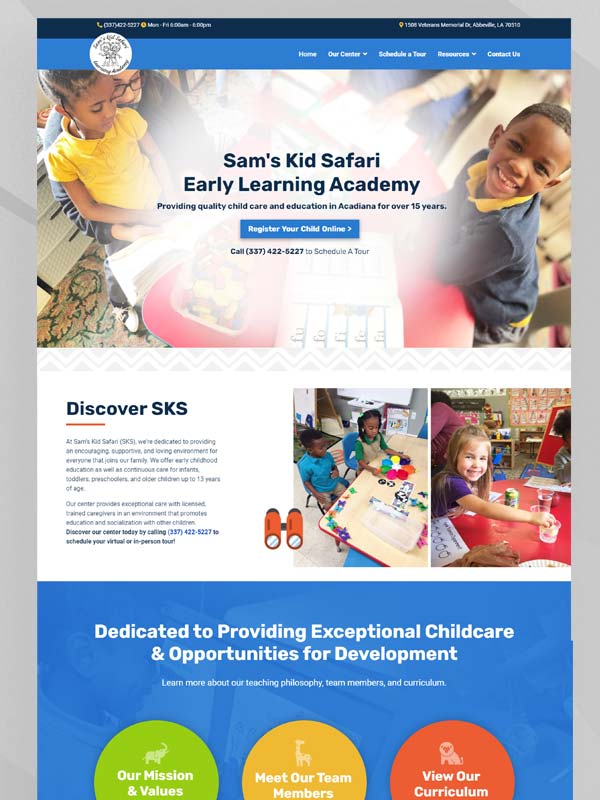 Website Design Sams Kid Safari 600x800