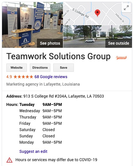 Teamwork Google Listing Information